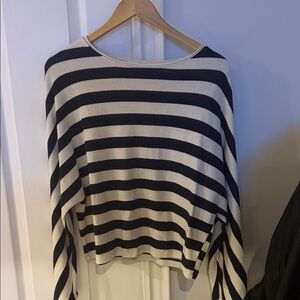Zara Black and Cream Striped Scoop Neck Sweater